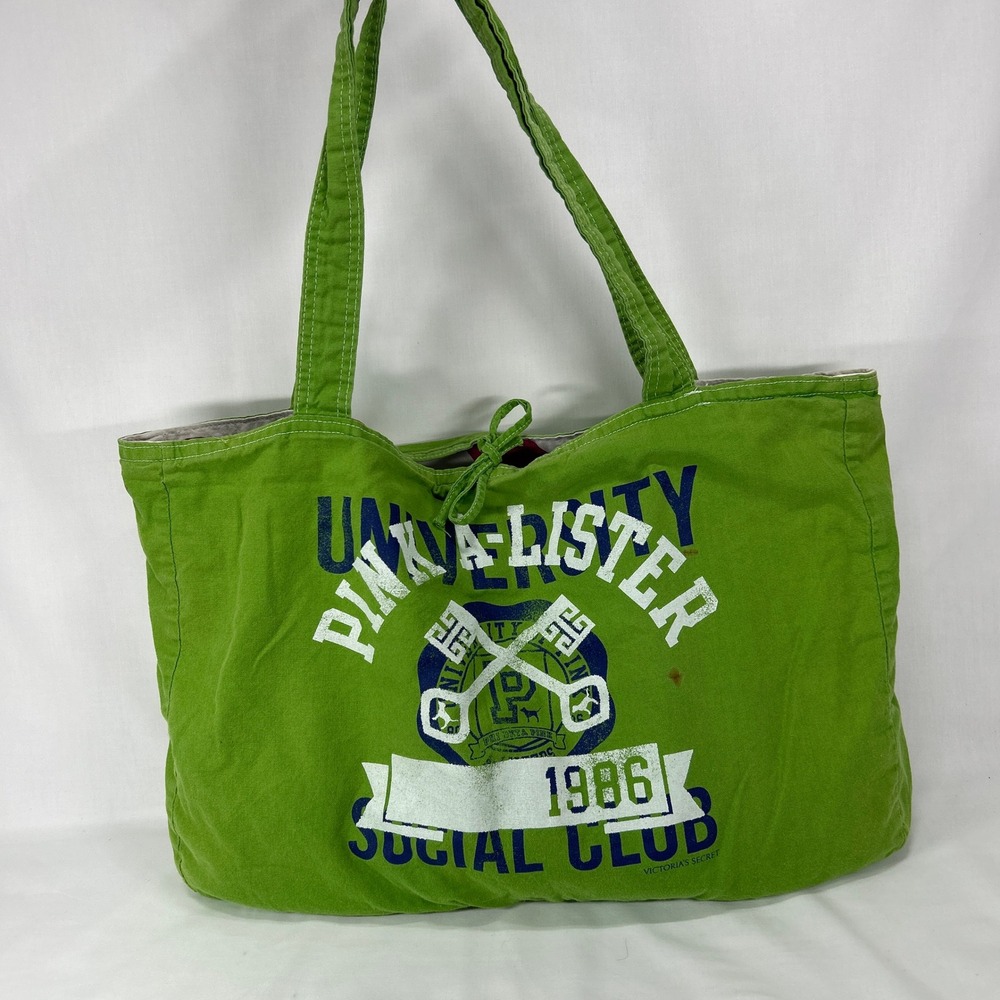Vintage Y2K Victoria's Secret Pink Green & White Polka Dot Reversible Tote Bag